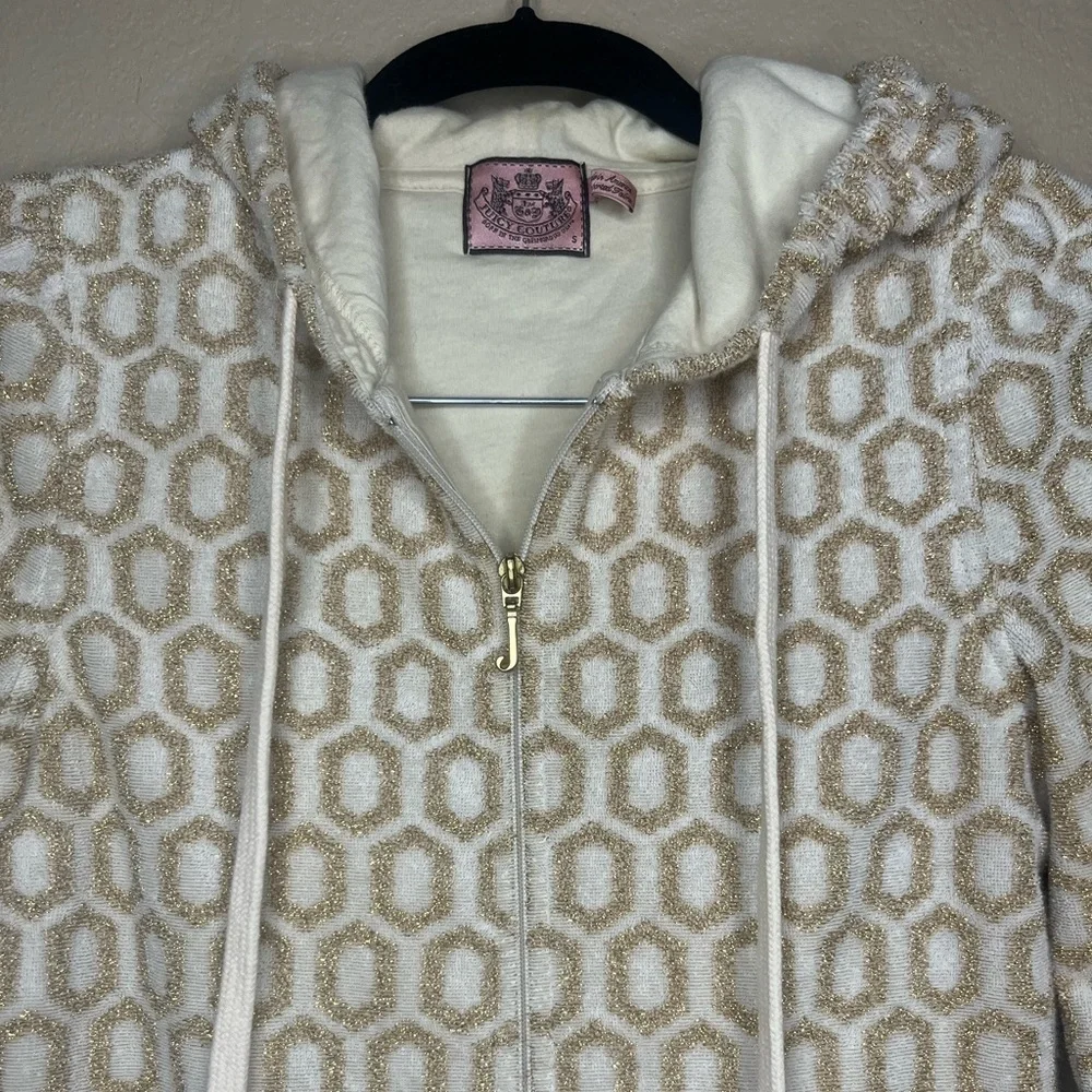 Y2K Juicy Couture Geometric Gold & Beige Terry Cloth Hoodie size S